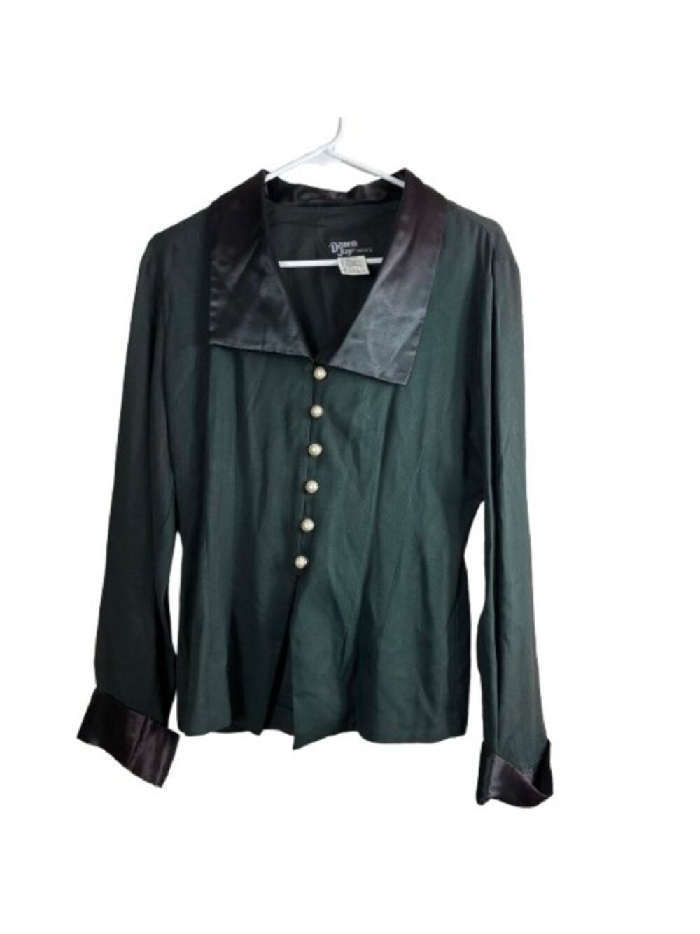 VTG 90s Dawn Joy Fashions Green Satin Trim Pearl Button Corset Back Top 4